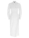 Max Mara Waist Belted French Cuffs Long Sleeve Midi Dress In White
