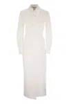 Max Mara Waist Belted French Cuffs Long Sleeve Midi Dress In White
