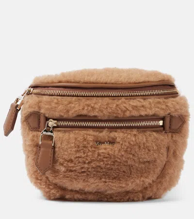 Max Mara Banane Mini Teddy Belt Bag In Brown