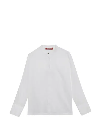 Max Mara Band-collar Long-sleeve Shirt In White