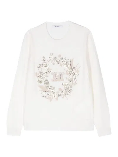 Max Mara Bari Knitwear With Long Sleeves And Embellishments In White