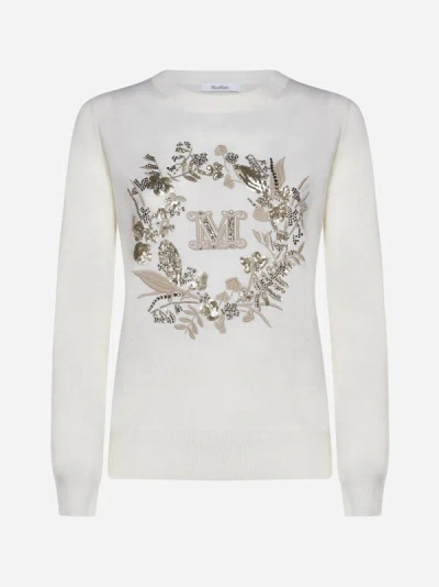 Max Mara Bari Wool Cashmere Sweater In White