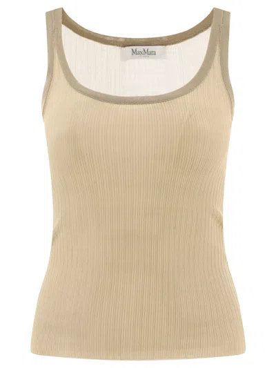 Max Mara "bastia" Ribbed Silk Tank Top In Beige