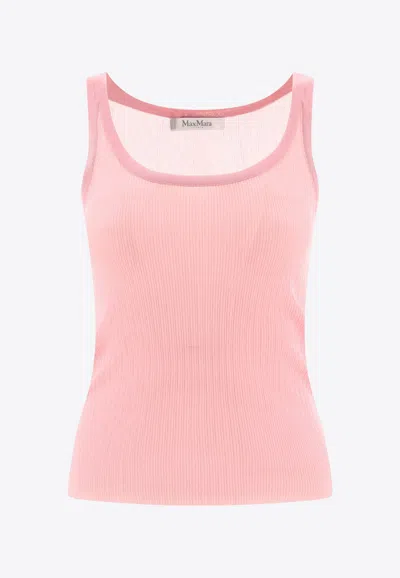 Max Mara Bastia Ribbed Silk Tank Top In Pink