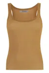 Max Mara Semi-sheer Fine-ribbed Top In Brown