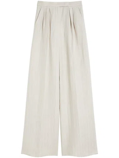 Max Mara Batavia Cotton-linen Full-length Trousers In White