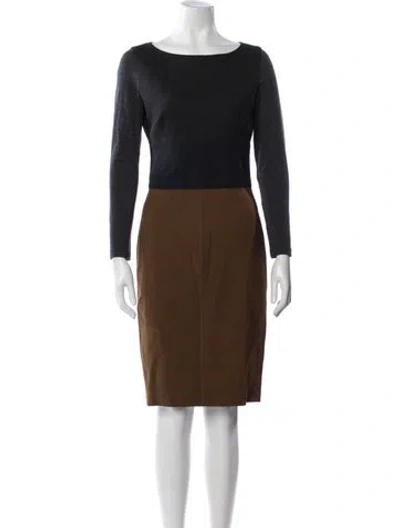 Pre-owned Max Mara Bateau Neckline Knee-length Dress In Brown