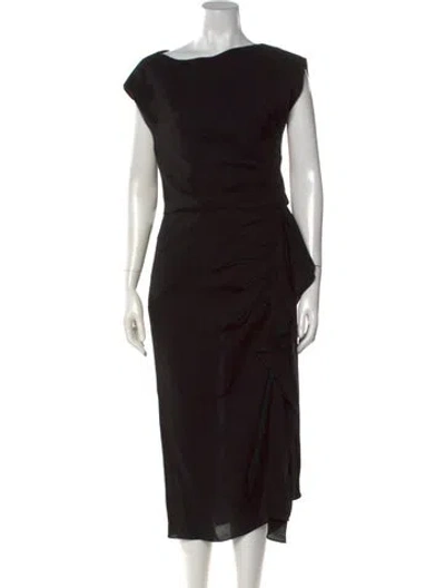 Pre-owned Max Mara Bateau Neckline Midi Length Dress In Black