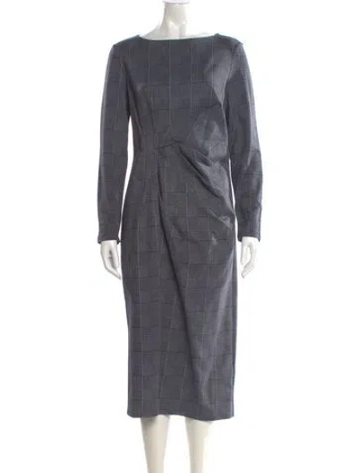 Pre-owned Max Mara Bateau Neckline Midi Length Dress In Gray