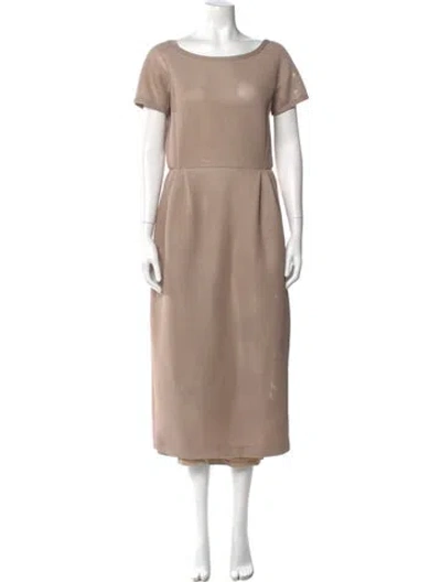 Pre-owned Max Mara Bateau Neckline Midi Length Dress In Neutral