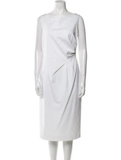 Pre-owned Max Mara Bateau Neckline Midi Length Dress In White