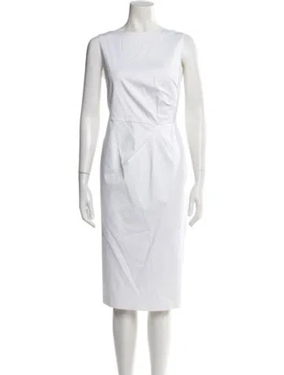Pre-owned Max Mara Bateau Neckline Midi Length Dress In White