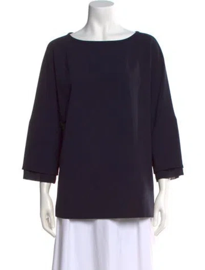 Pre-owned Max Mara Bateau Neckline Three-quarter Sleeve Top In Blue