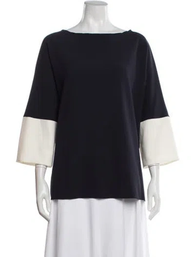 Pre-owned Max Mara Bateau Neckline Three-quarter Sleeve Top In Blue/white
