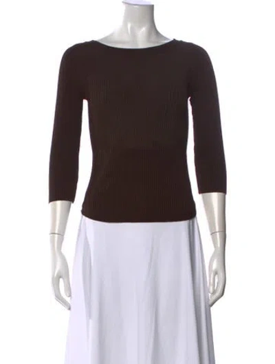 Pre-owned Max Mara Bateau Neckline Three-quarter Sleeve Top In Brown