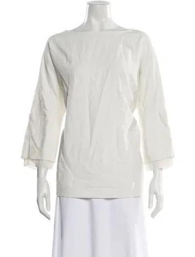 Pre-owned Max Mara Bateau Neckline Three-quarter Sleeve Top In Neutral