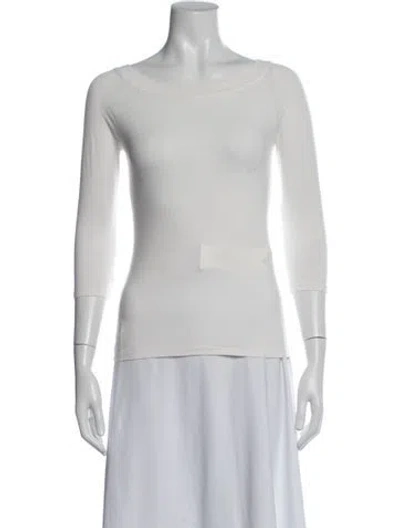 Pre-owned Max Mara Bateau Neckline Three-quarter Sleeve Top In White