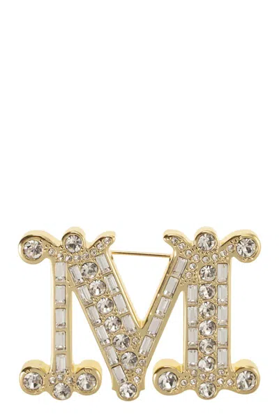 Max Mara Bath2 - Monogram Brooch With Crystals In Gold