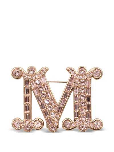 Max Mara Bath2 Crystal M Brooch In Gold
