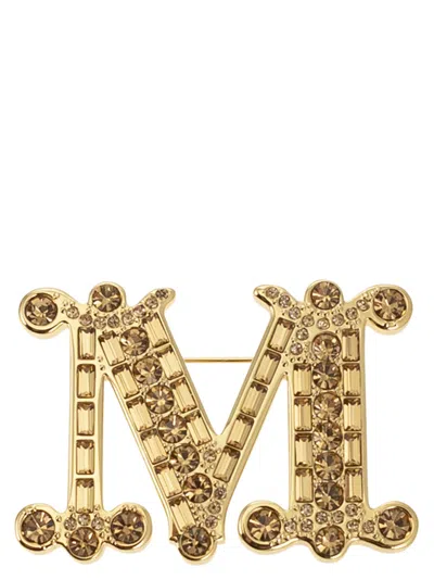 Max Mara Bath2 - Monogram Brooch With Crystals In Gold