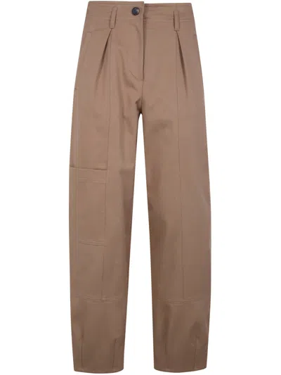 Max Mara "bautta" Cotton Bull Barrel Leg Trousers In Brown