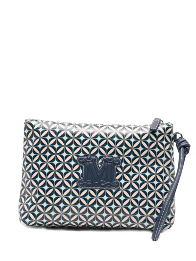 Max Mara Bchtazzina Geometric-print Logo-patch Clutch Bag In Blue