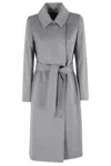 Max Mara Long Wool Coat With Belted Waist In Gray