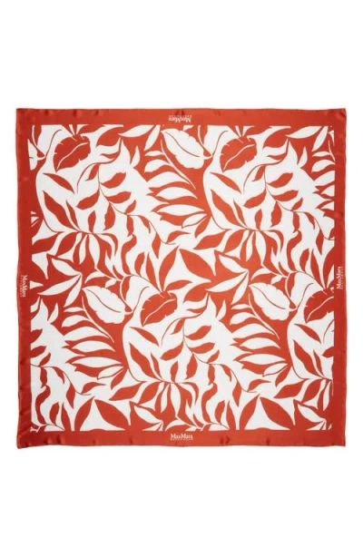 Max Mara Beach Foam Leaf Print Silk Scarf In Red
