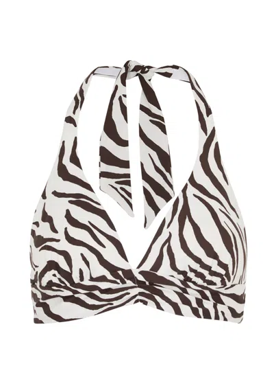 Max Mara Alberta Zebra-print Bikini Top In Brown