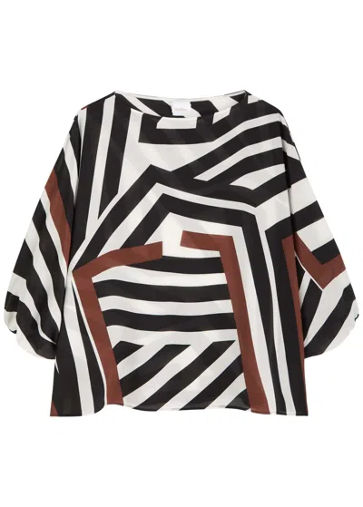 Max Mara Beachwear Camino Abstract-print Silk Blouse In Black