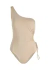 Max Mara Beachwear Canarie Pearlescent One Shoulder Swimsuit In Beige