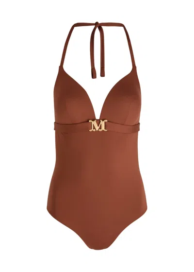 Max Mara Beachwear Celine Halterneck Swimsuit In Brown