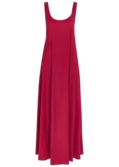 Max Mara Beachwear Gathered-back Cotton-blend Maxi Dress In Red