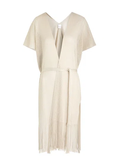 Max Mara Beachwear Metallic Open-knit Kaftan In Silver
