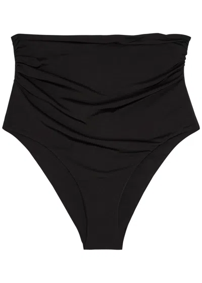 Max Mara Beachwear Ruched High-waisted Stretch-polyamide Bikini Briefs In Black