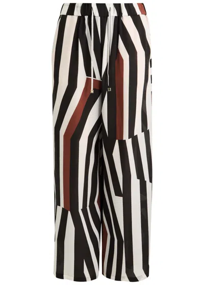 Max Mara Beachwear Tropea Abstract-print Satin Trousers In Black