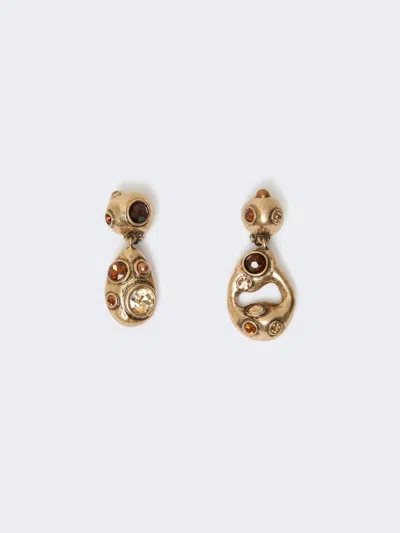 Max Mara Bead And Rhinestone Pendant Earrings In Gold