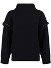 Max Mara Embellished High Neck Jumper In Blue