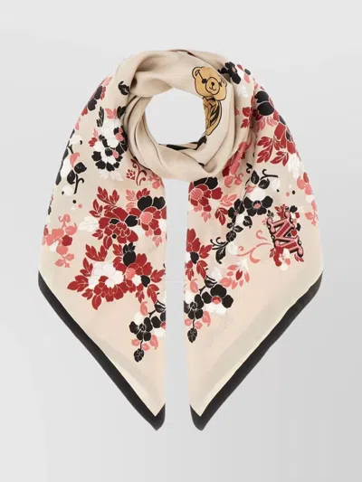 Max Mara Bear Motif Silk Foulard With Logoed Print In Multi