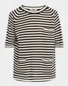 Max Mara Classic Striped Linen Top With Round Neckline In Natural