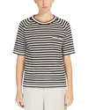 Max Mara Classic Striped Linen Top With Round Neckline In Natural
