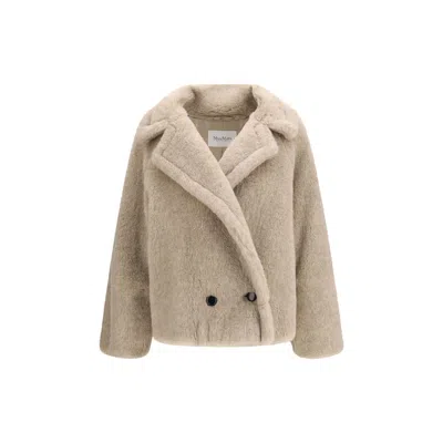 Max Mara Teddy Bear Icon Coat Short Sand In Alpaca And Wool Women In Gray