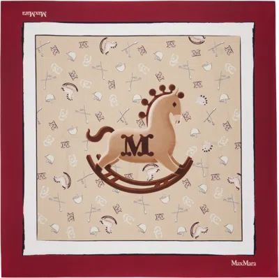 Max Mara Beige & Red Silk Scarf In Burgundy