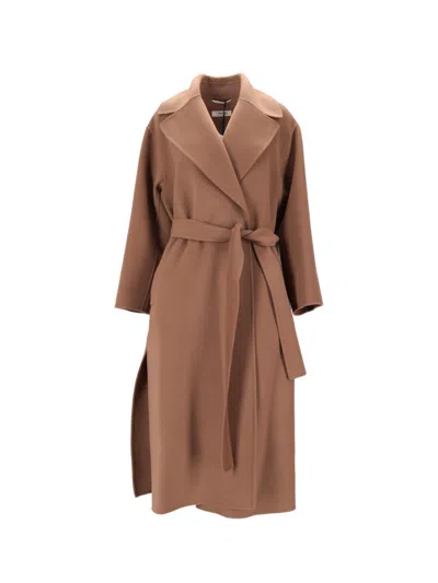 Max Mara Beige Belted Coat In Brown