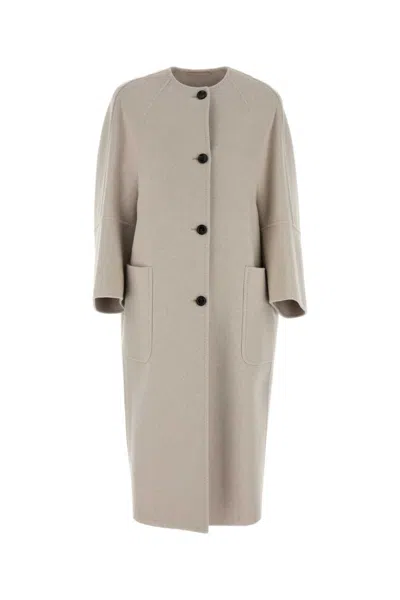 MAX MARA BEIGE BUTTONED LONG-SLEEVED COAT