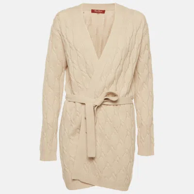 Max Mara Beige Cable Knit Belted Cardigan