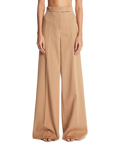 Max Mara Beige Camel Wide-leg Trousers In Brown