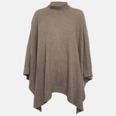 Pre-owned Max Mara Beige Cashmere Rib Knit Poncho One Size In Sand