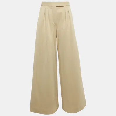 Pre-owned Max Mara Beige Cotton Blend Wide Leg Trousers M In Sand