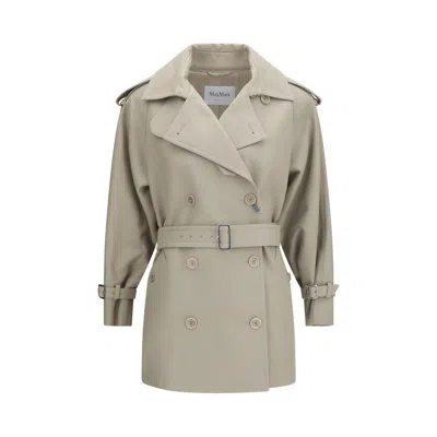 Max Mara Cotton Trench Coat Belted Waist Detailing In Neutral